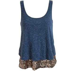 NEW Mudd Blue & Gold Sequin Swing Scoop Neck Camisole Tank Top Small Pullover